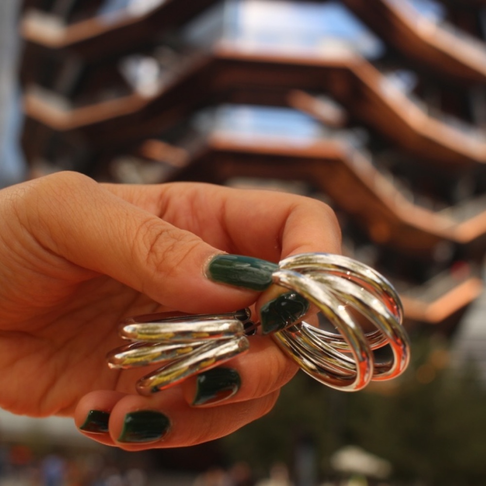 New Luxury SILVER Classic trend triple small hoops - Picture 4 of 7